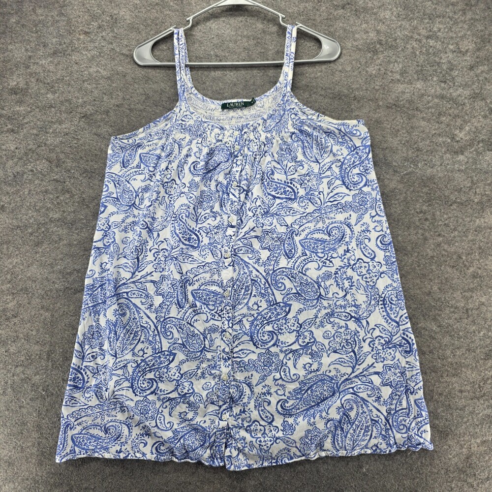Lauren Ralph Lauren Shirt Womens Medium Sleeveless White Blue Paisley